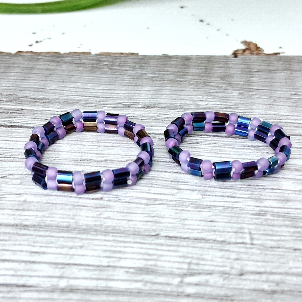 Purple & Metallic Beaded Ring, Size 7 Or 9
